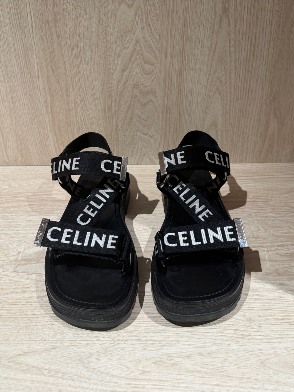 CELINE Black Logo Strap Sandals